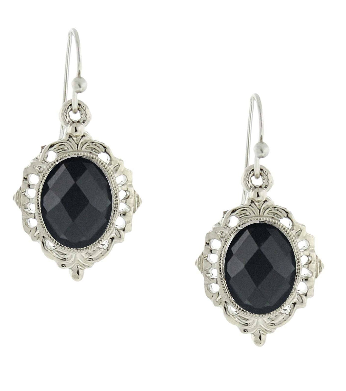 2028 Jewelry Textured Frame Multifaceted Oval Stone Drop Earrings