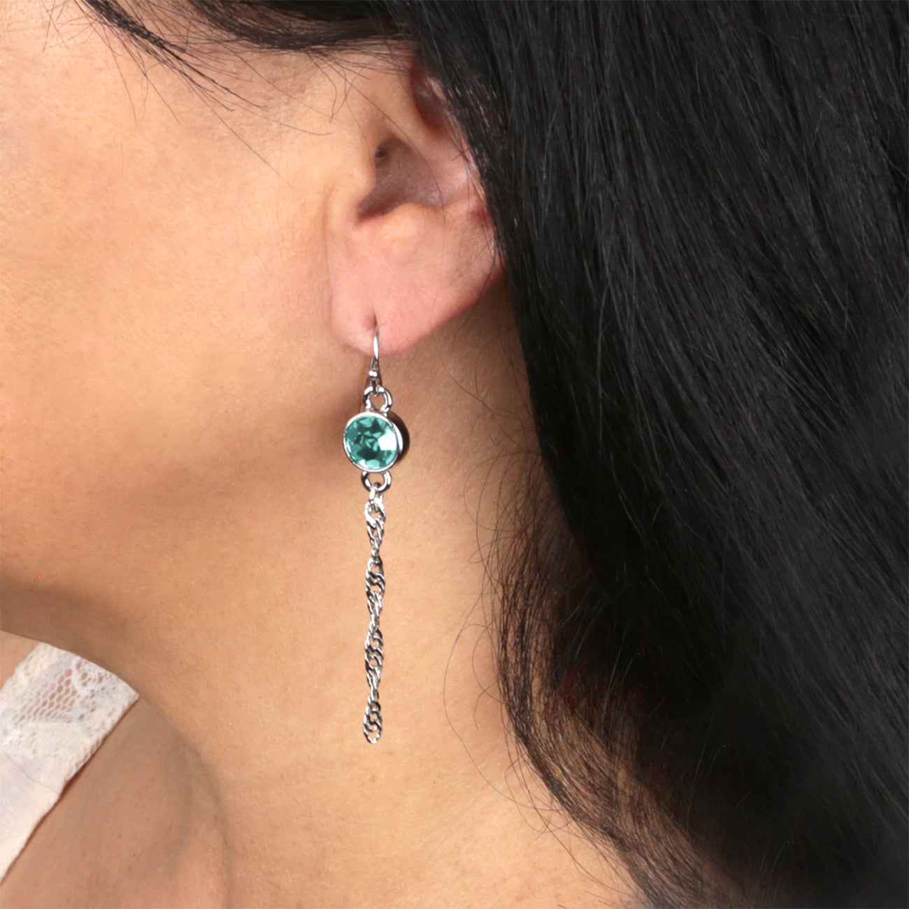 1928 Jewelry Round Euro Crystal Twisted Chain Linear Earrings