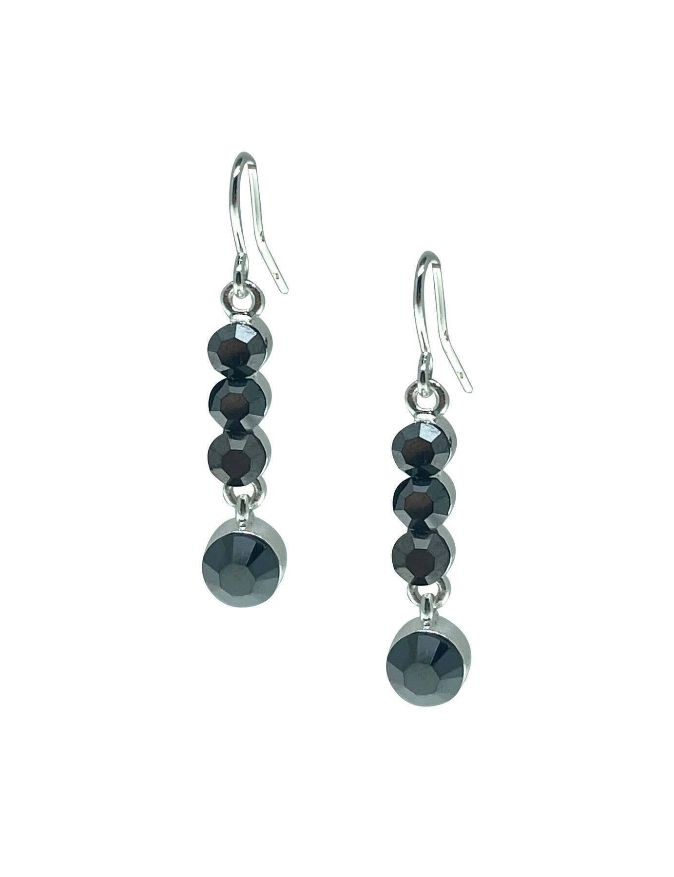 1928 Jewelry Linear Hematite Austrian Crystal Drop Earrings