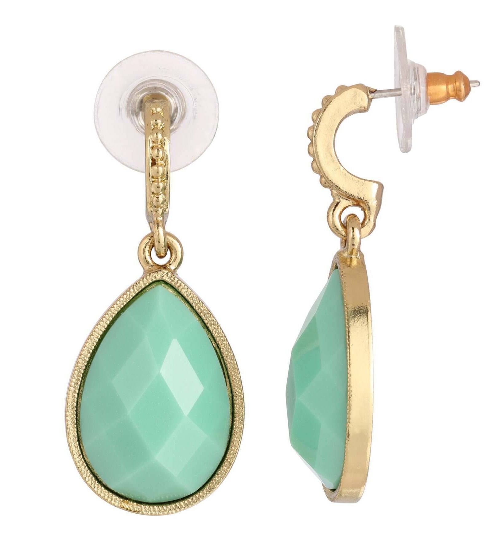 1928 Jewelry Turquoise Blue Faceted Teardrop Drop Earrings