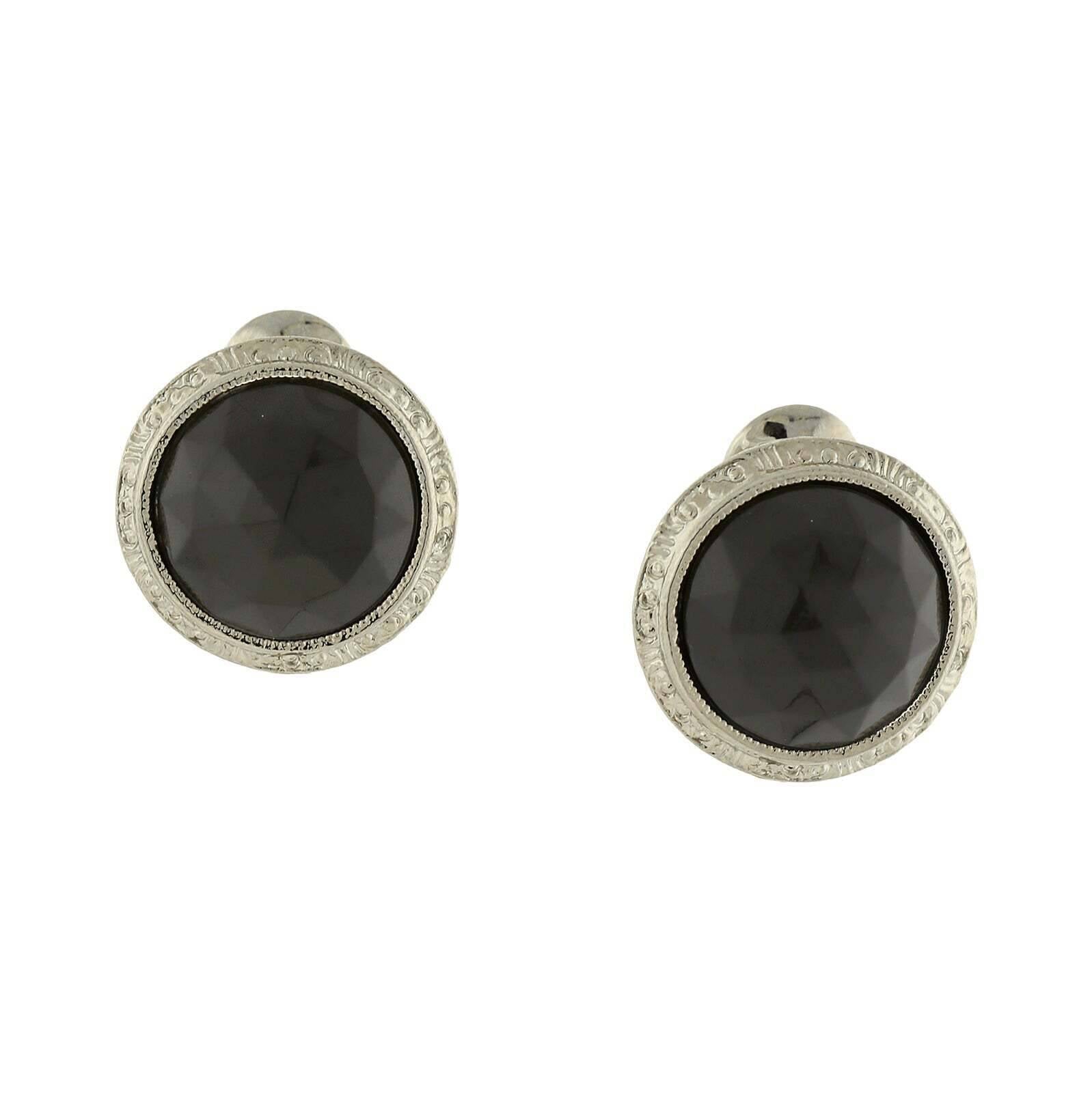 1928 Jewelry Round Etched Button Clip On Earrings