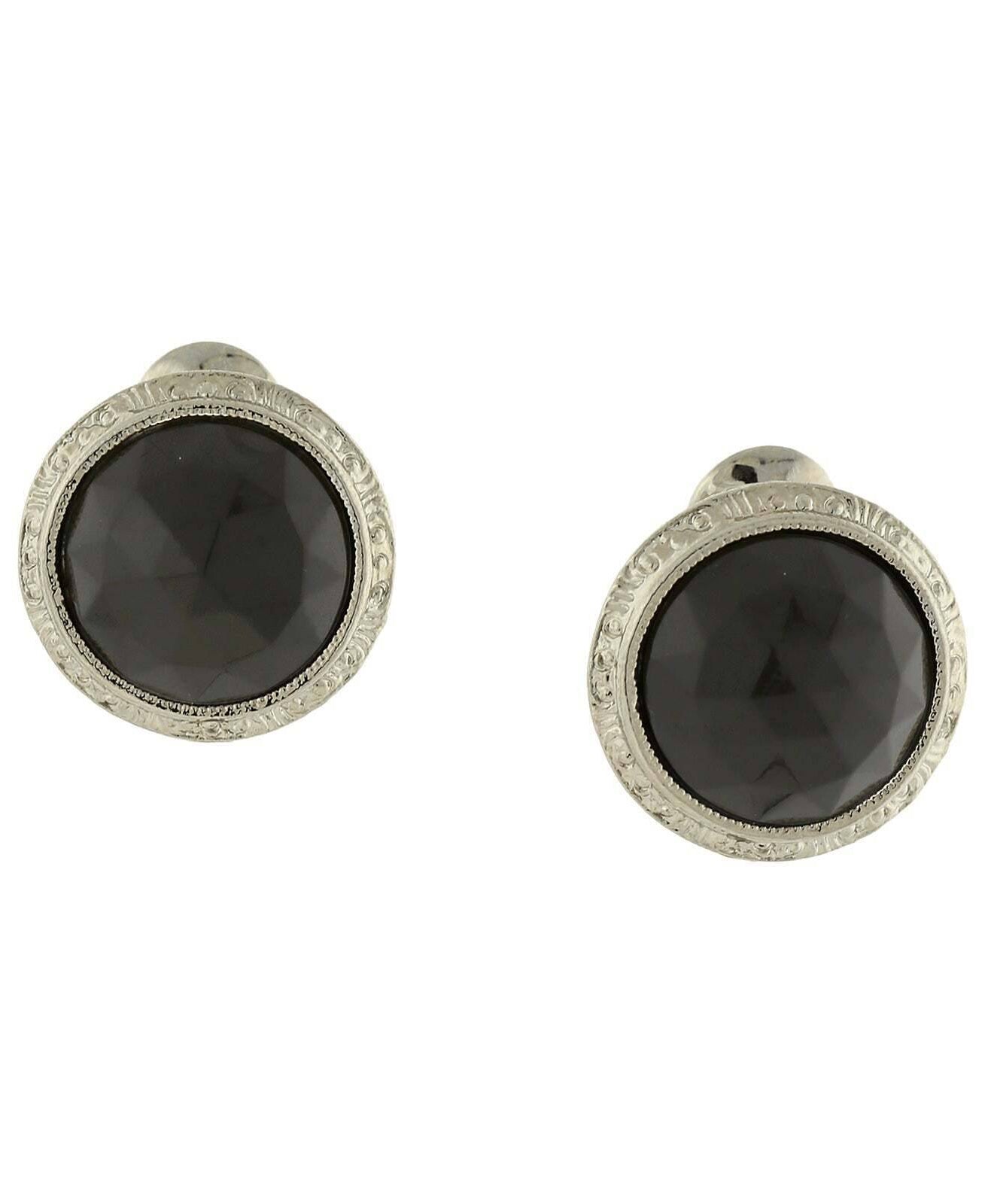 1928 Jewelry Round Etched Button Clip On Earrings