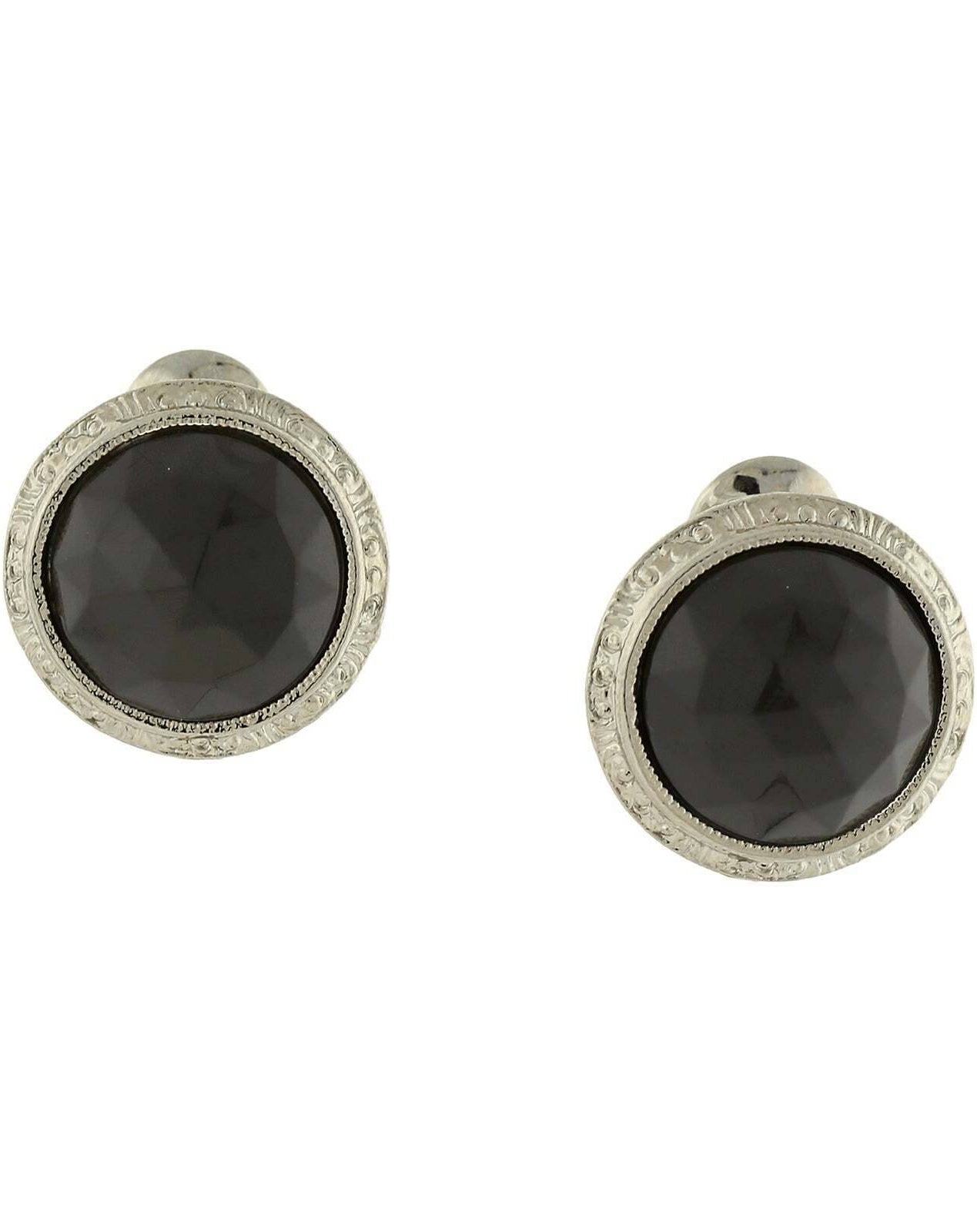 1928 Jewelry Round Etched Button Clip On Earrings