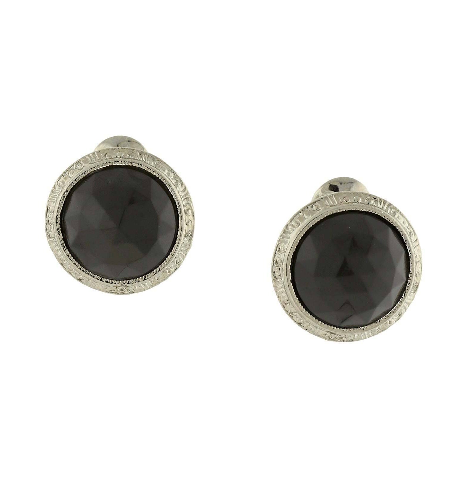 1928 Jewelry Round Etched Button Clip On Earrings