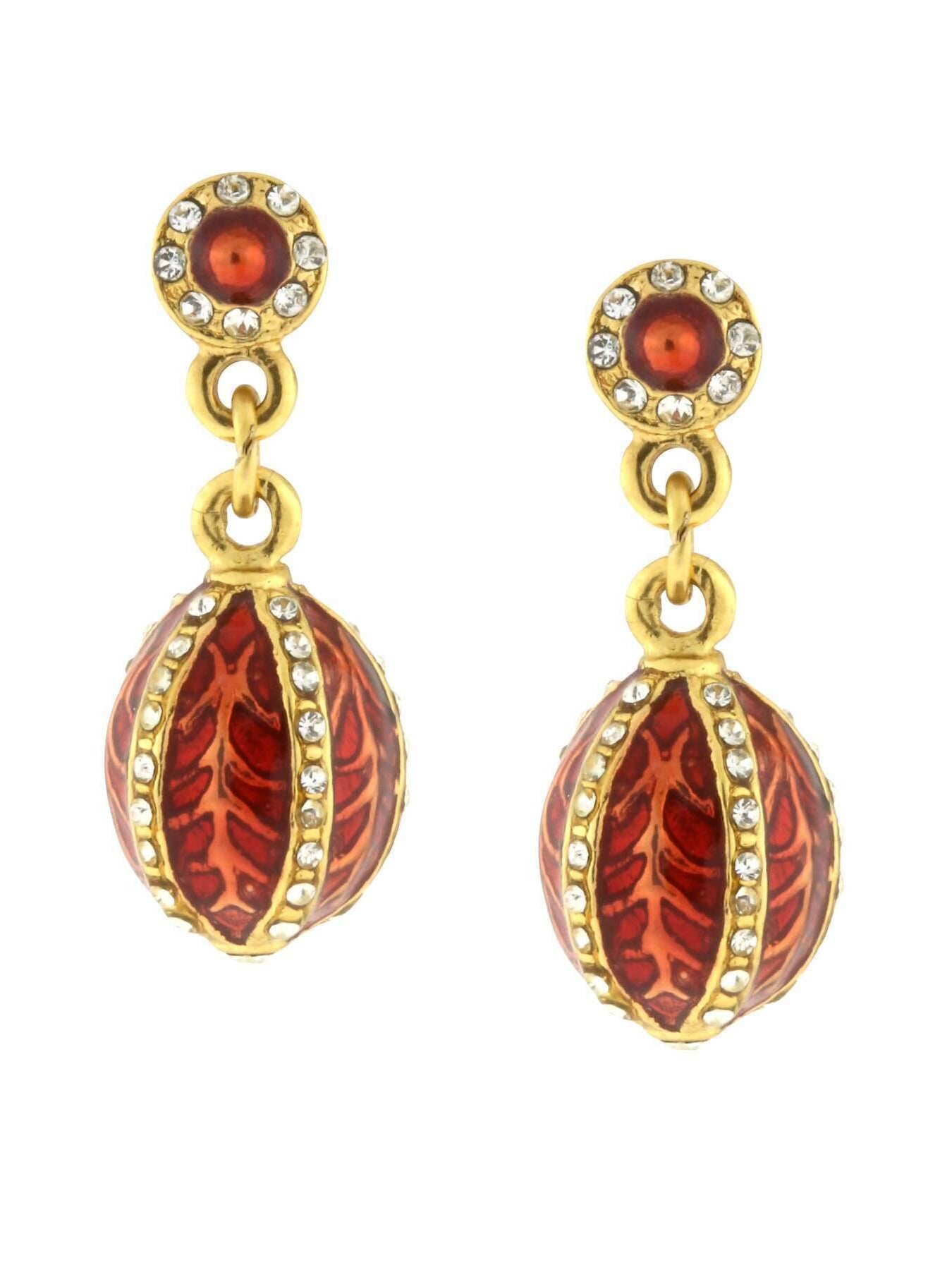 1928 Jewelry Trellis Red Enamel Crystal Egg Drop Earrings