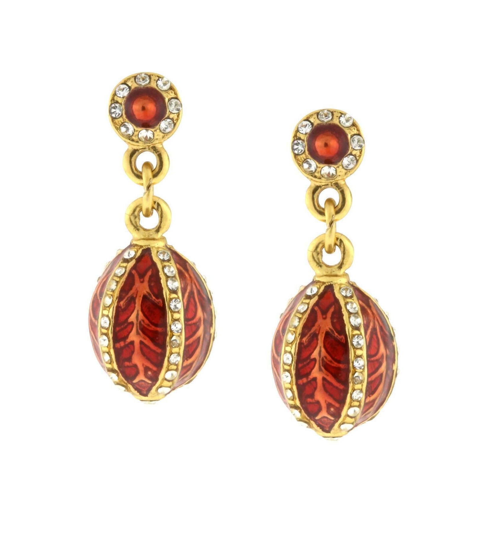 1928 Jewelry Trellis Red Enamel Crystal Egg Drop Earrings