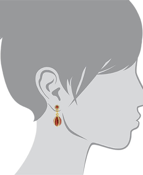 1928 Jewelry Trellis Red Enamel Crystal Egg Drop Earrings