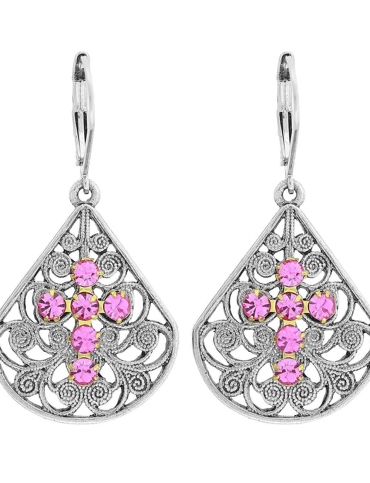 1928 Jewelry Filigree Fan Austrian Crystal Cross Earrings