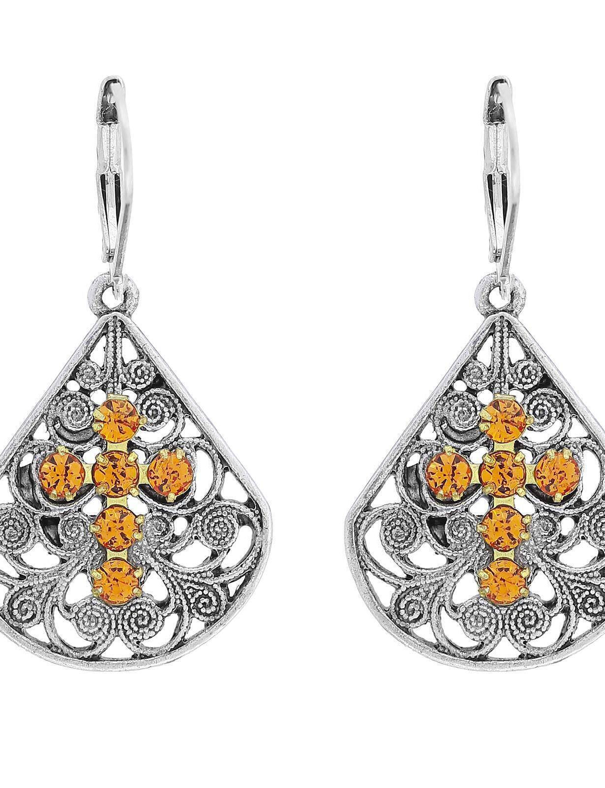 1928 Jewelry Filigree Fan Austrian Crystal Cross Earrings