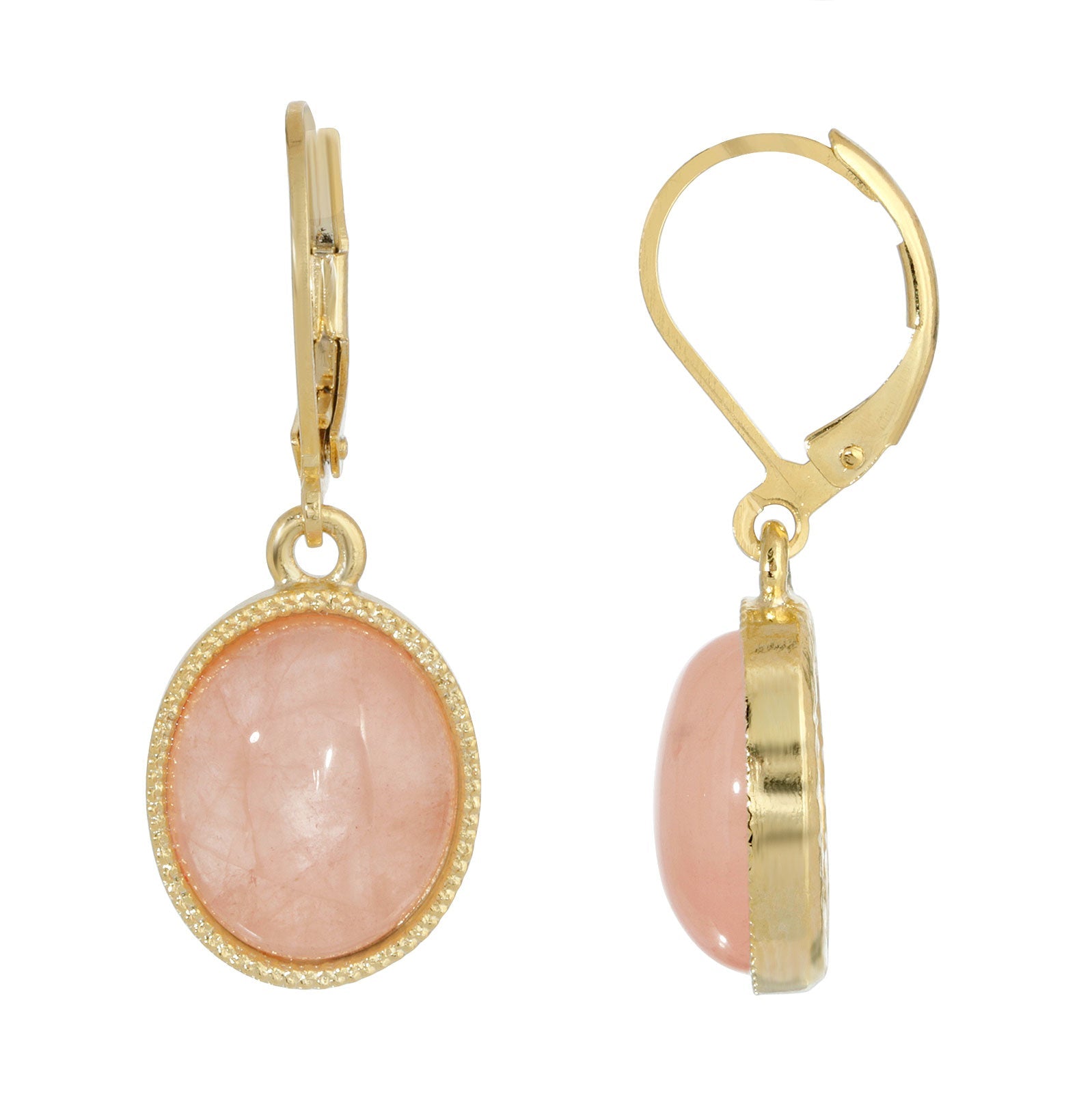 2028 Jewelry Oval Rose Quartz Gemstone Drop Earrings
