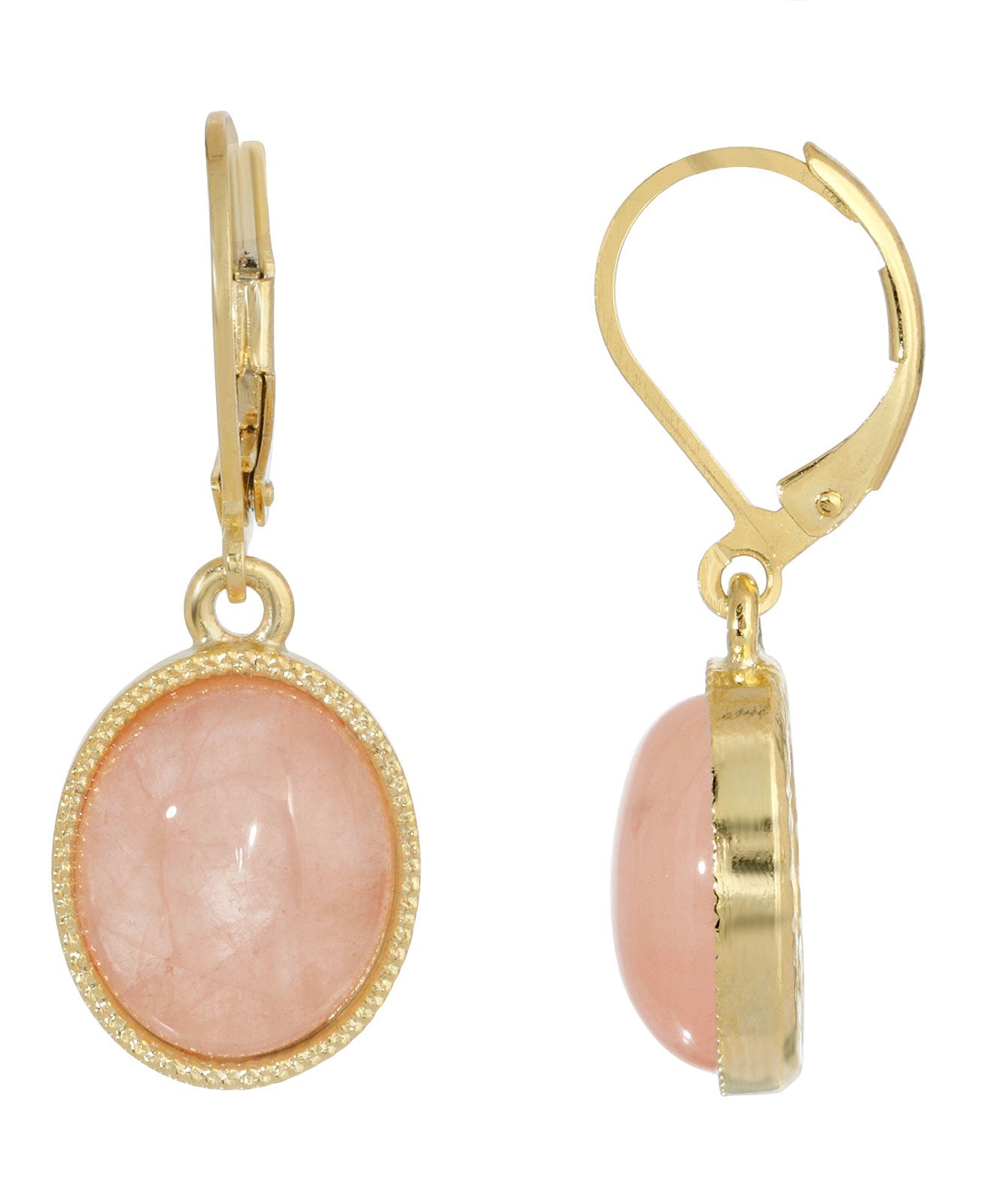 2028 Jewelry Oval Rose Quartz Gemstone Drop Earrings
