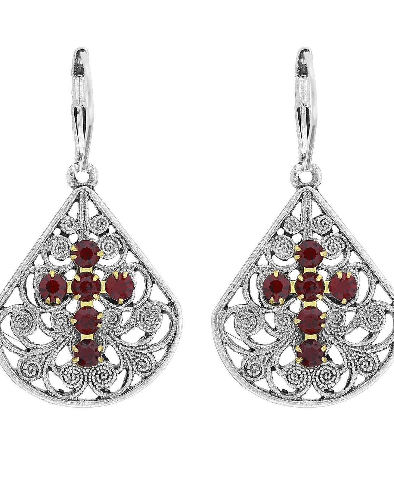 1928 Jewelry Filigree Fan Austrian Crystal Cross Earrings