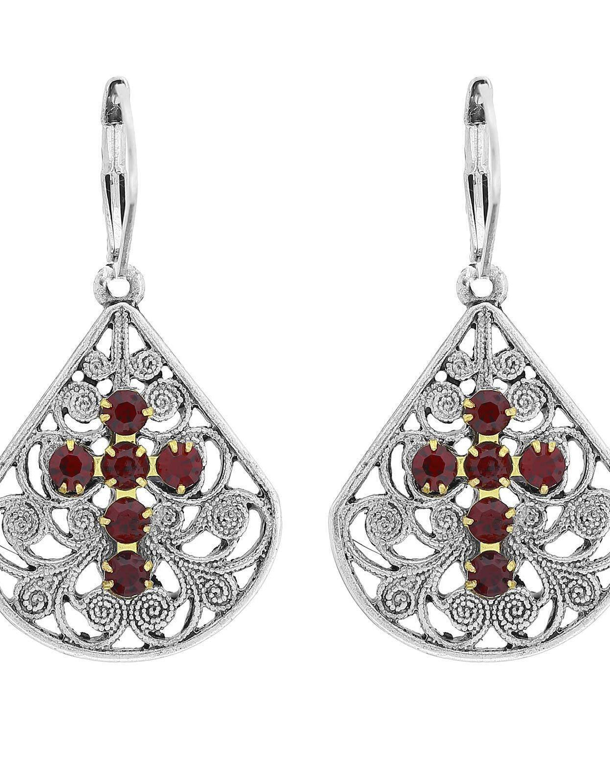 1928 Jewelry Filigree Fan Austrian Crystal Cross Earrings