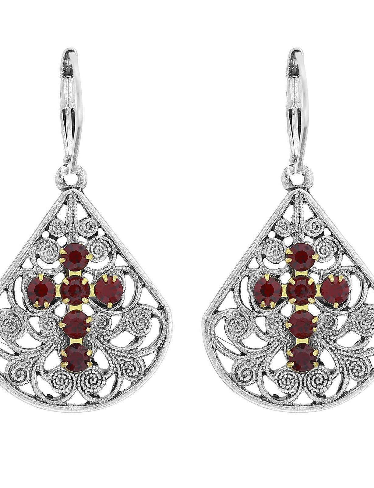 1928 Jewelry Filigree Fan Austrian Crystal Cross Earrings