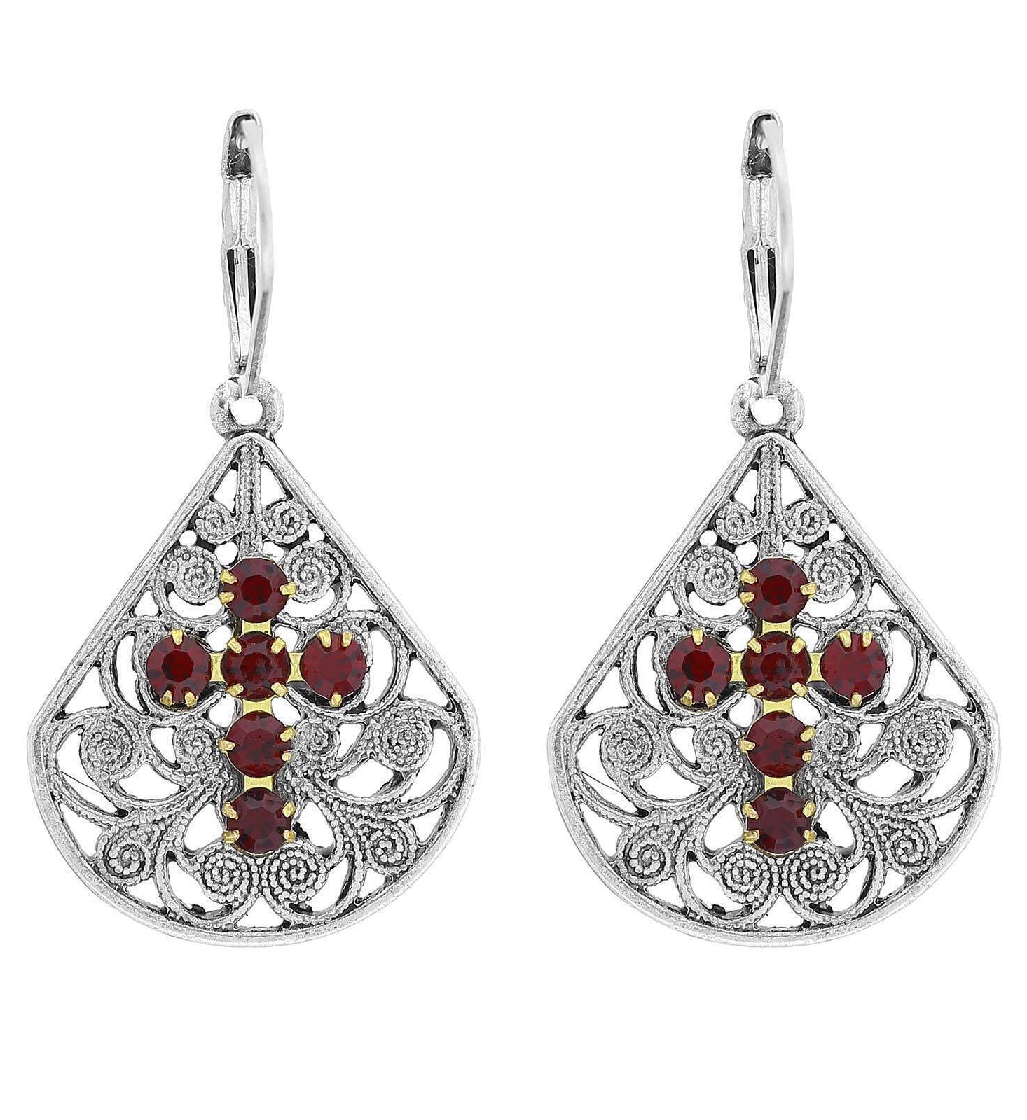 1928 Jewelry Filigree Fan Austrian Crystal Cross Earrings