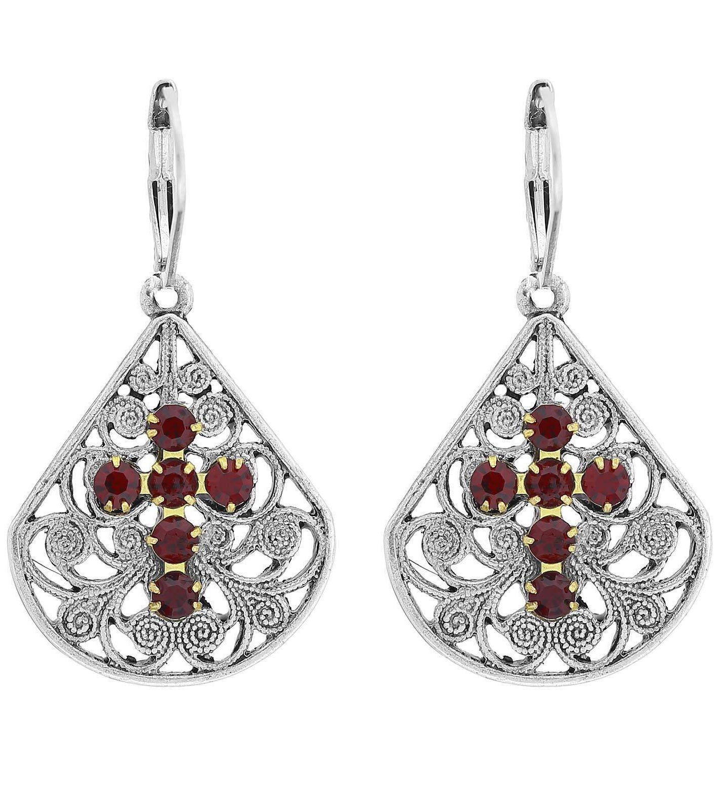 1928 Jewelry Filigree Fan Austrian Crystal Cross Earrings