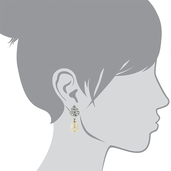 1928 Jewelry Austrian Crystal Leaf And Baroque Faux Pearl Drop Earrings