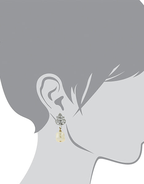 1928 Jewelry Austrian Crystal Leaf And Baroque Faux Pearl Drop Earrings