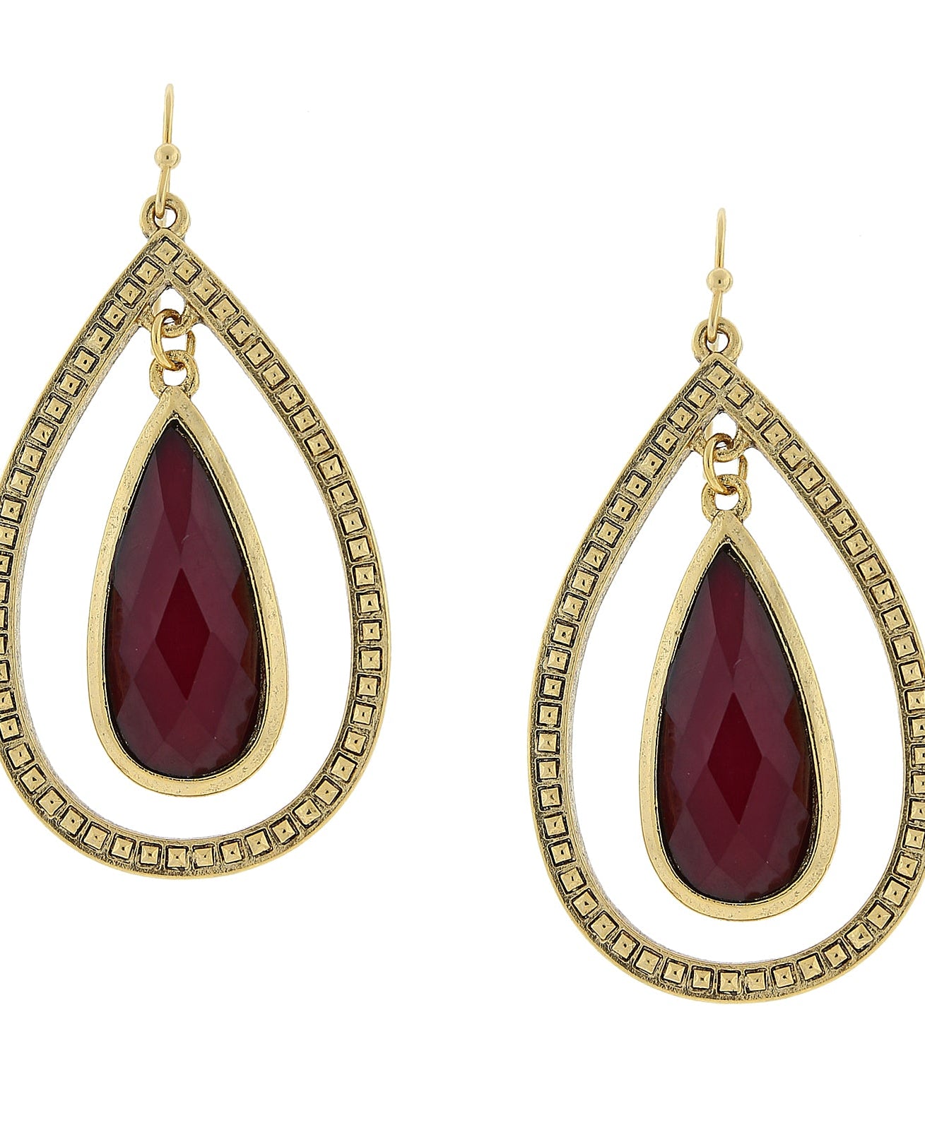 2028 Jewelry Burgundy Teardrop Stone Open Hoop Earrings