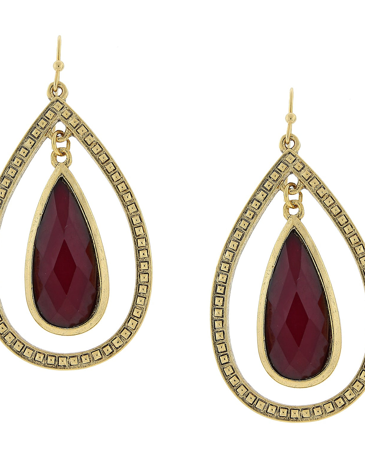 2028 Jewelry Burgundy Teardrop Stone Open Hoop Earrings