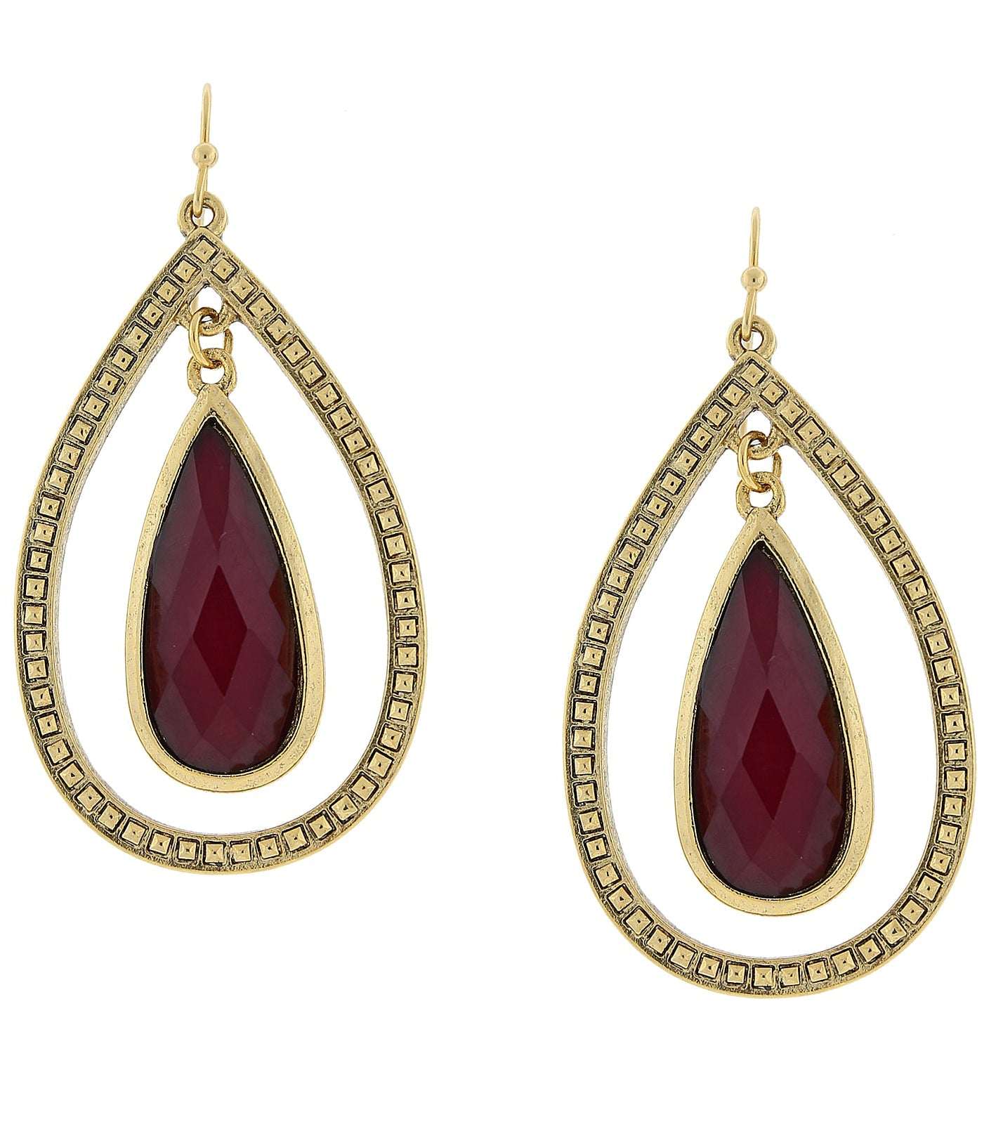 2028 Jewelry Burgundy Teardrop Stone Open Hoop Earrings