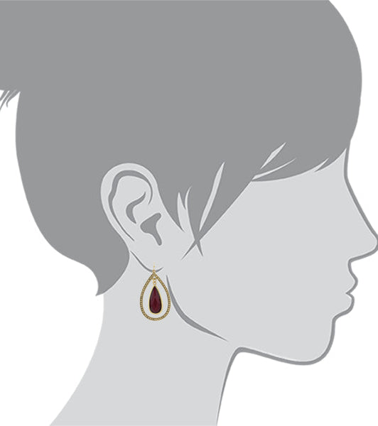 2028 Jewelry Burgundy Teardrop Stone Open Hoop Earrings