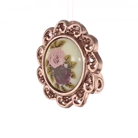 1928 Jewelry Manor House Pink & Purple Rose Decal Clip On Earrings