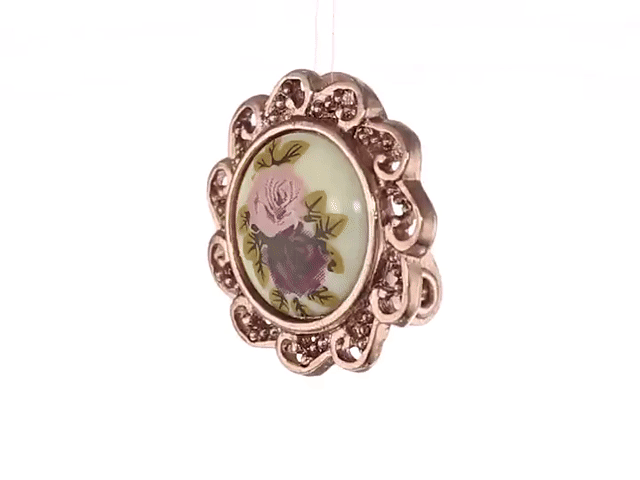 1928 Jewelry Manor House Pink & Purple Rose Decal Clip On Earrings