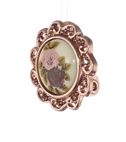 1928 Jewelry Manor House Pink & Purple Rose Decal Clip On Earrings