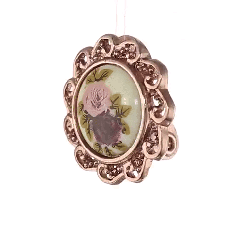 1928 Jewelry Manor House Pink & Purple Rose Decal Clip On Earrings