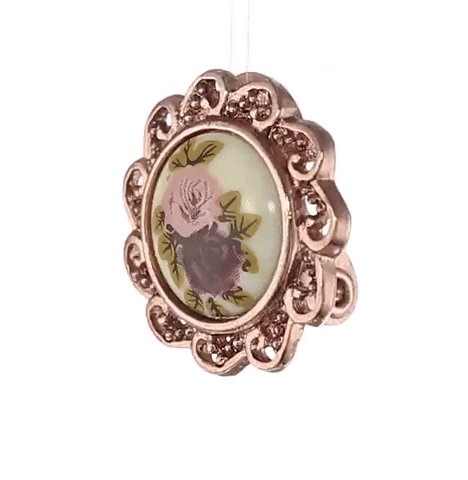 1928 Jewelry Manor House Pink & Purple Rose Decal Clip On Earrings