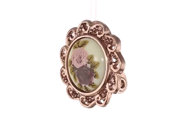 1928 Jewelry Manor House Pink & Purple Rose Decal Clip On Earrings