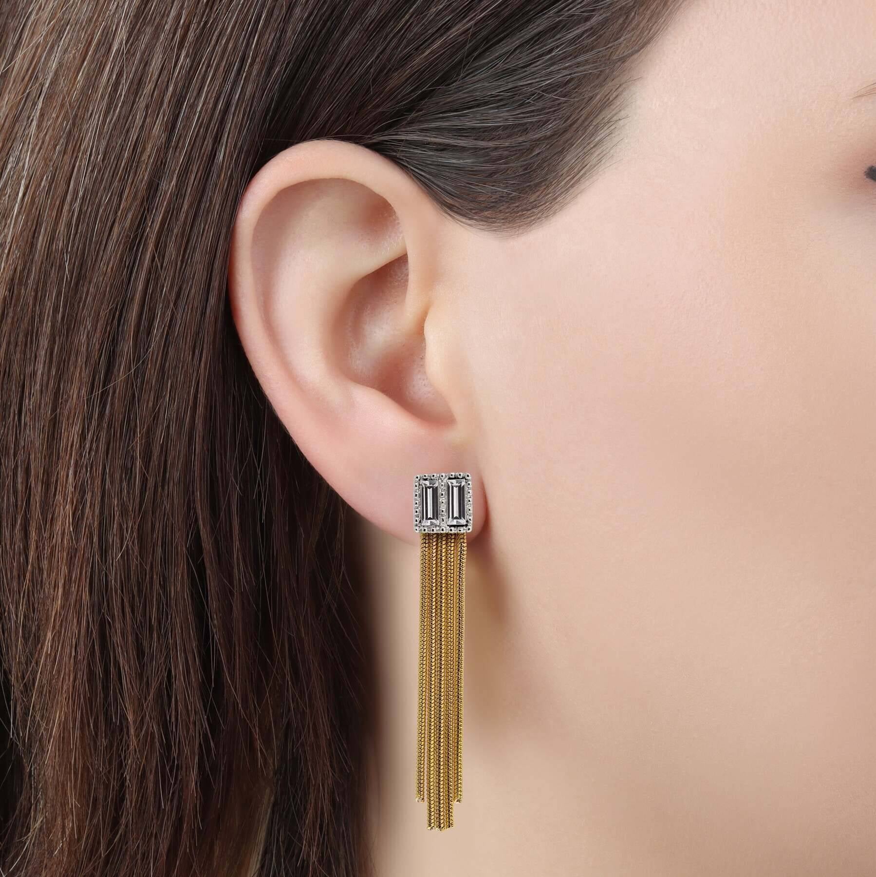 1928 Jewelry Rectangular Baguette Crystal Linear Earrings