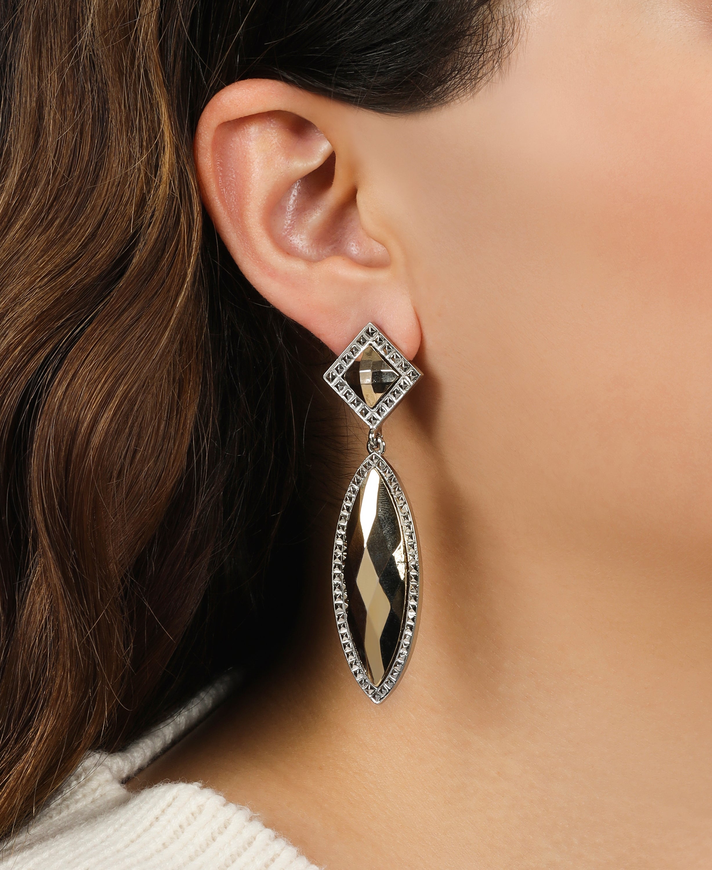 1928 Jewelry Fusion :Lux Stone Large 2 Part Marquise Earrings