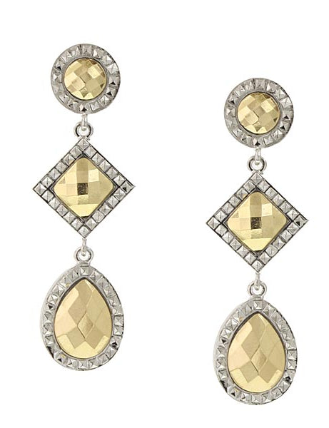 1928 Jewelry Fusion Lux Faceted Stone Triple Drop Earrings