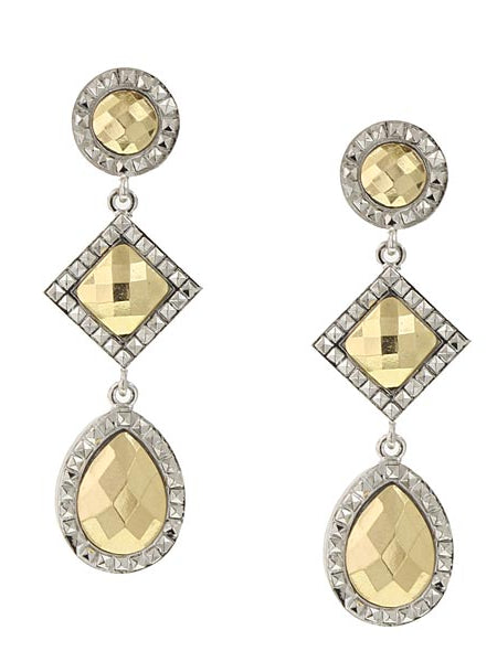 1928 Jewelry Fusion Lux Faceted Stone Triple Drop Earrings