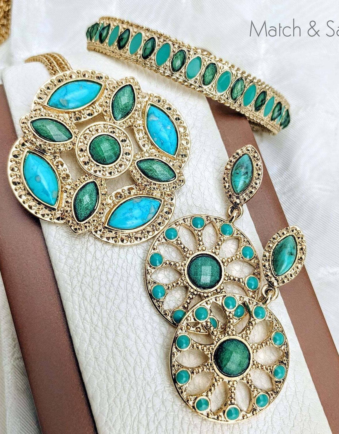 1928 Jewelry Oasis Green & Turquoise Stone Drop Hoop Earrings