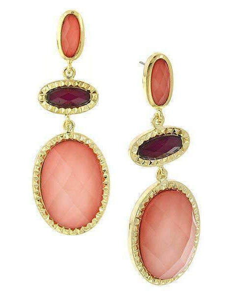 1928 Jewelry Raspberry & Peach Stone Chandelier Earrings