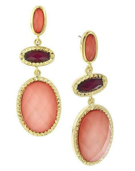 1928 Jewelry Raspberry & Peach Stone Chandelier Earrings