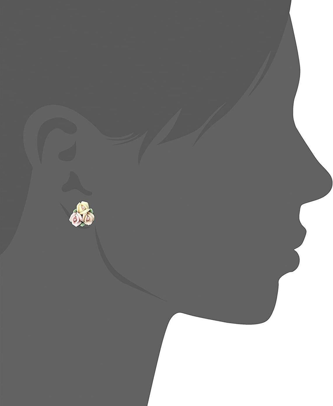 1928 Bridal Porcelain Rose Floral Bouquet Button Earrings