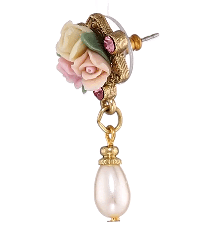 1928 Bridal Multi-Color Porcelain Rose Pink Crystal Faux Pearl Drop Post Earrings