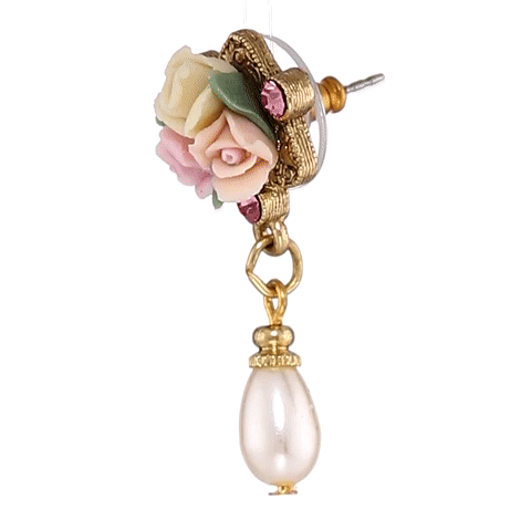 1928 Bridal Multi-Color Porcelain Rose Pink Crystal Faux Pearl Drop Post Earrings