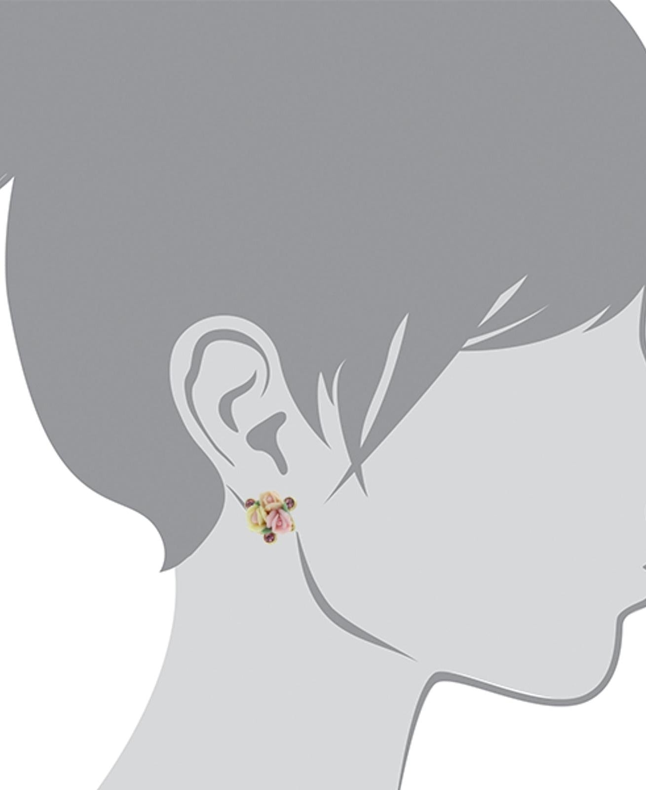 1928 Bridal Pink Crystal And Ivory And Pink Porcelain Rose Button Earrings