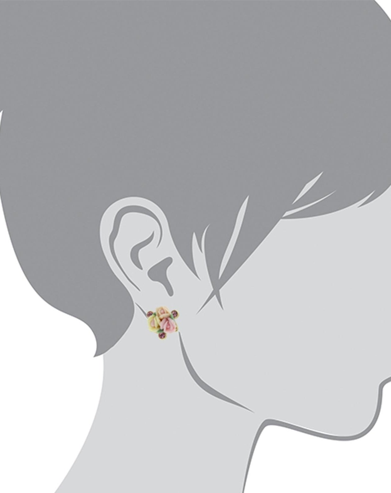 1928 Bridal Pink Crystal And Ivory And Pink Porcelain Rose Button Earrings