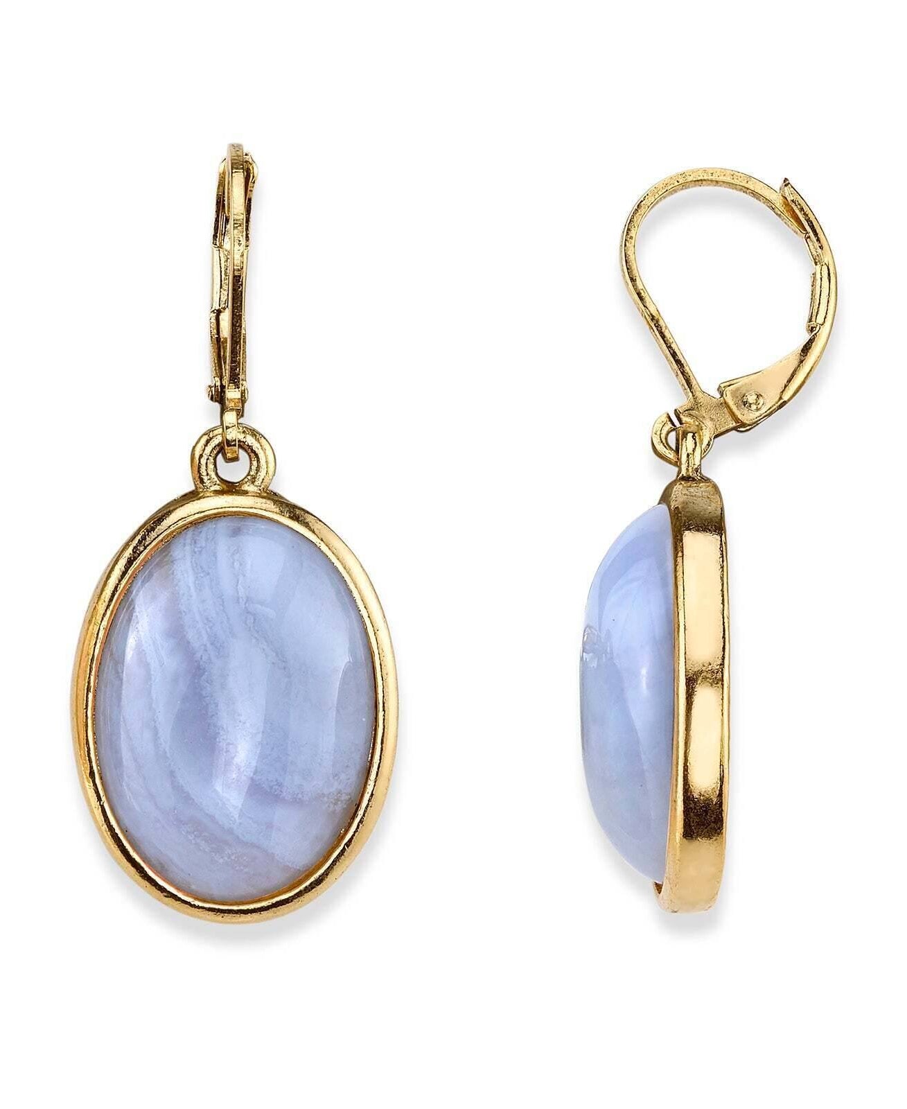 1928 Jewelry Oval Gemstone Drop Earrings