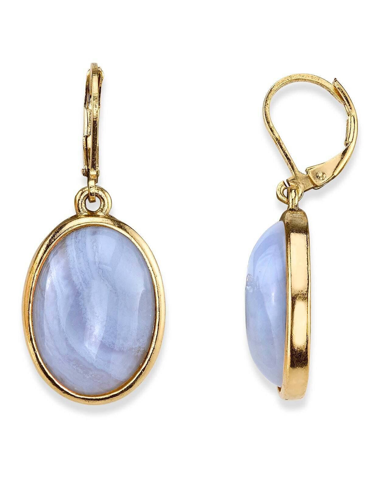 1928 Jewelry Oval Gemstone Drop Earrings