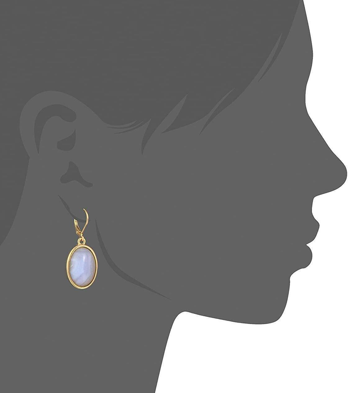 1928 Jewelry Oval Gemstone Drop Earrings