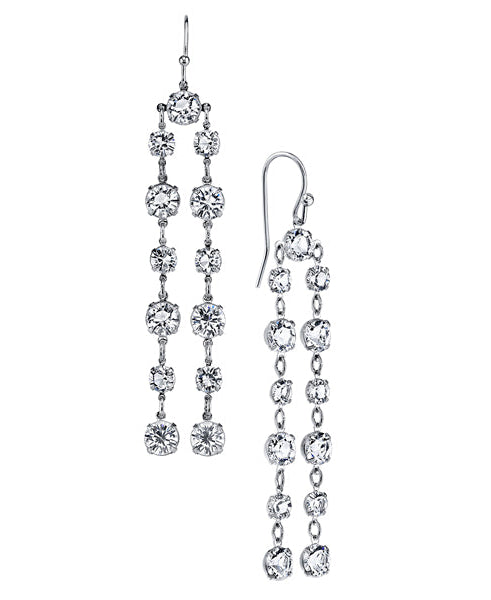 1928 Bridal Genuine Clear Austrian Crystal Linear Drop Earrings