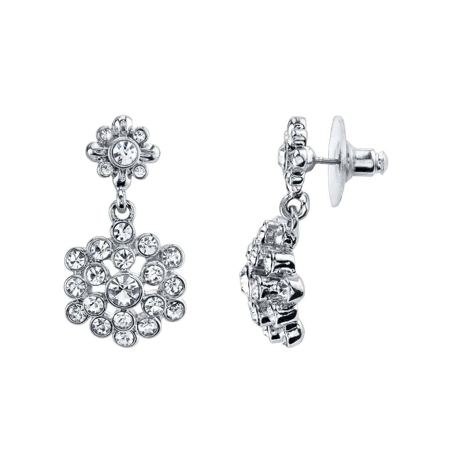 2028 Jewelry Floral Cluster Crystal Drop Post Earrings