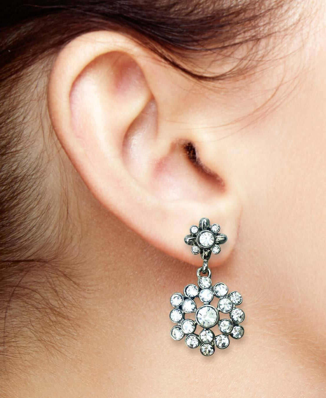 2028 Jewelry Floral Cluster Crystal Drop Post Earrings
